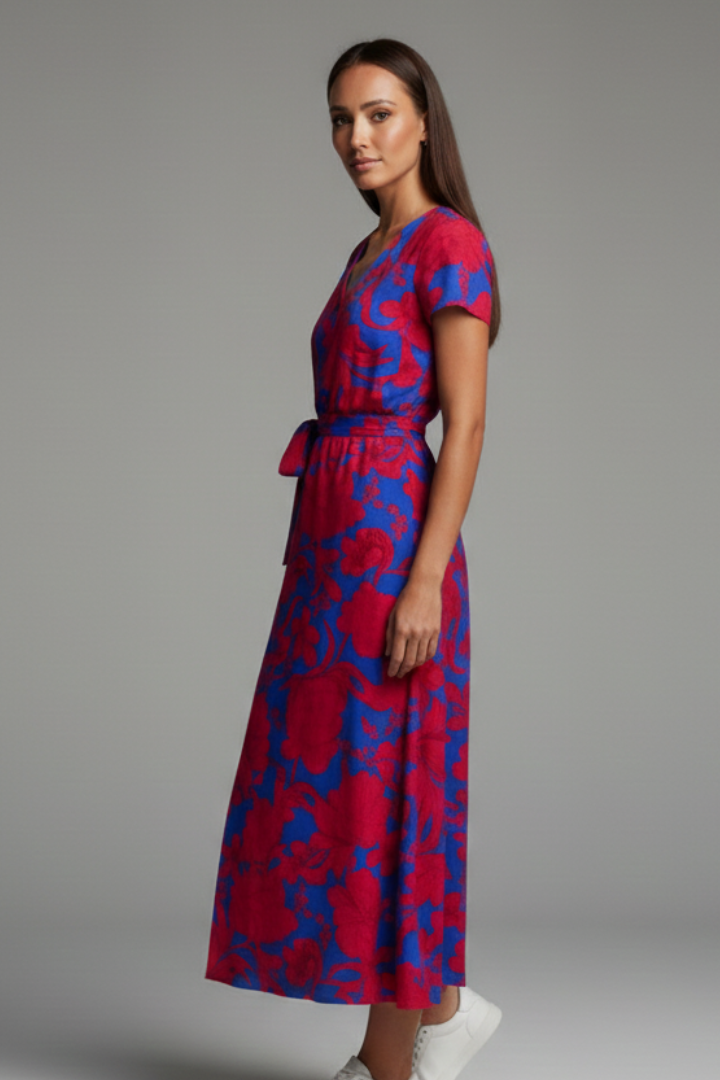 Women’s Dress with V Neckline and Short Sleeves