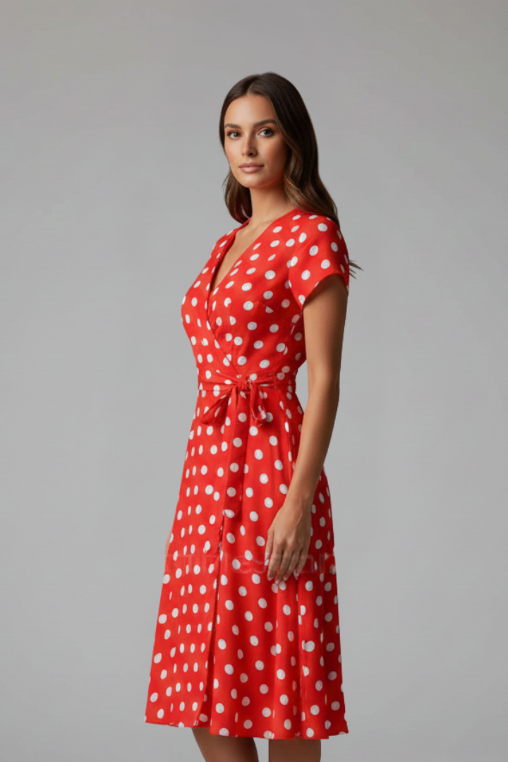 Women’s Dress with V Neckline and Short Sleeves