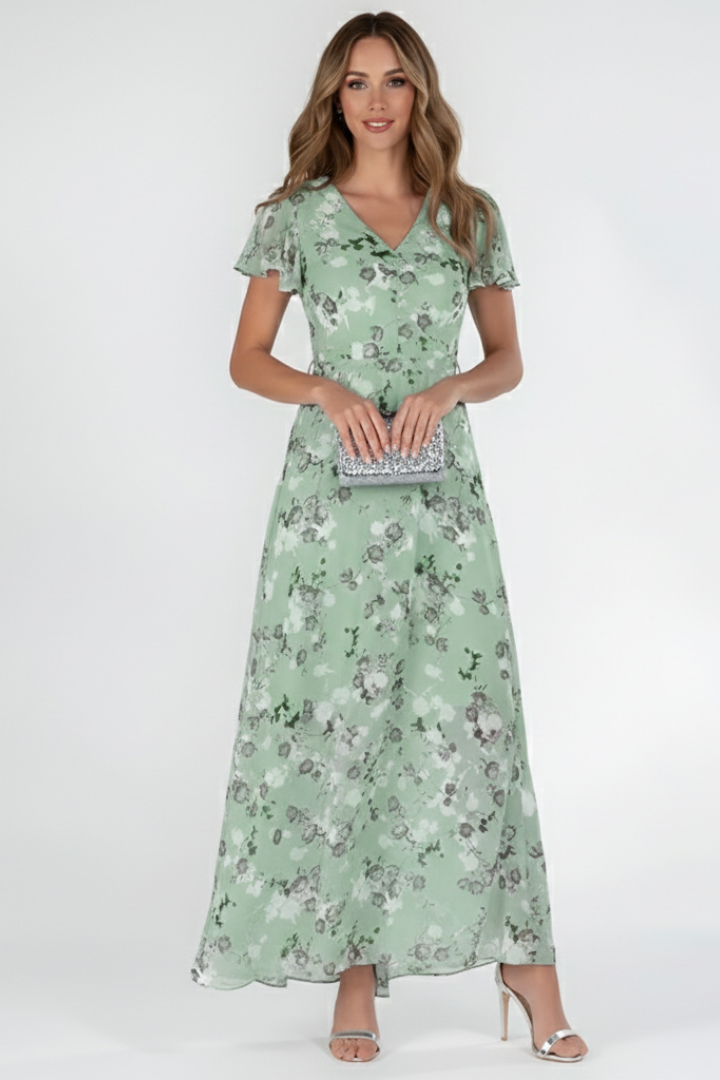 Women’s Dress with V Neckline and Waist Tie