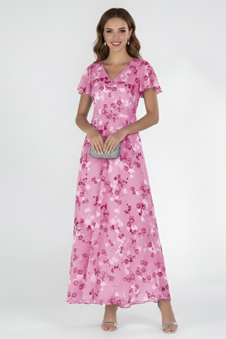 Women’s Dress with V Neckline and Waist Tie