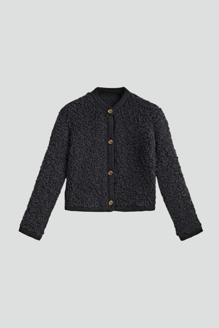 Women’s Fleece Jacket with Button Front and Textured Surface