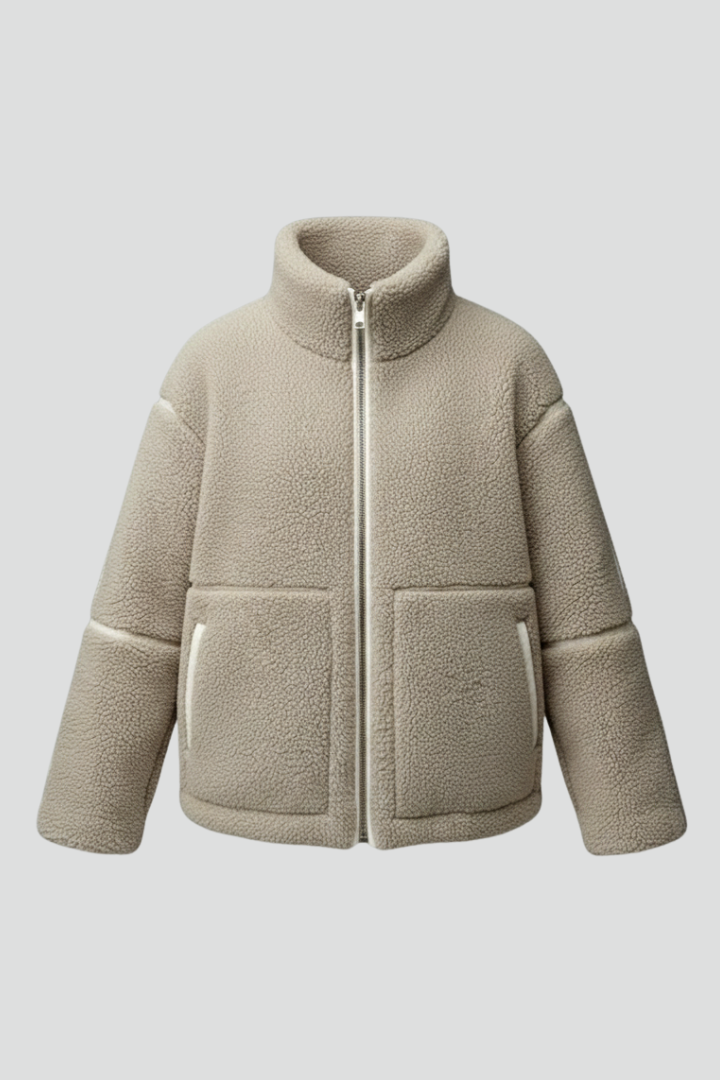 Women’s Fleece Jacket with Front Zipper and High Collar