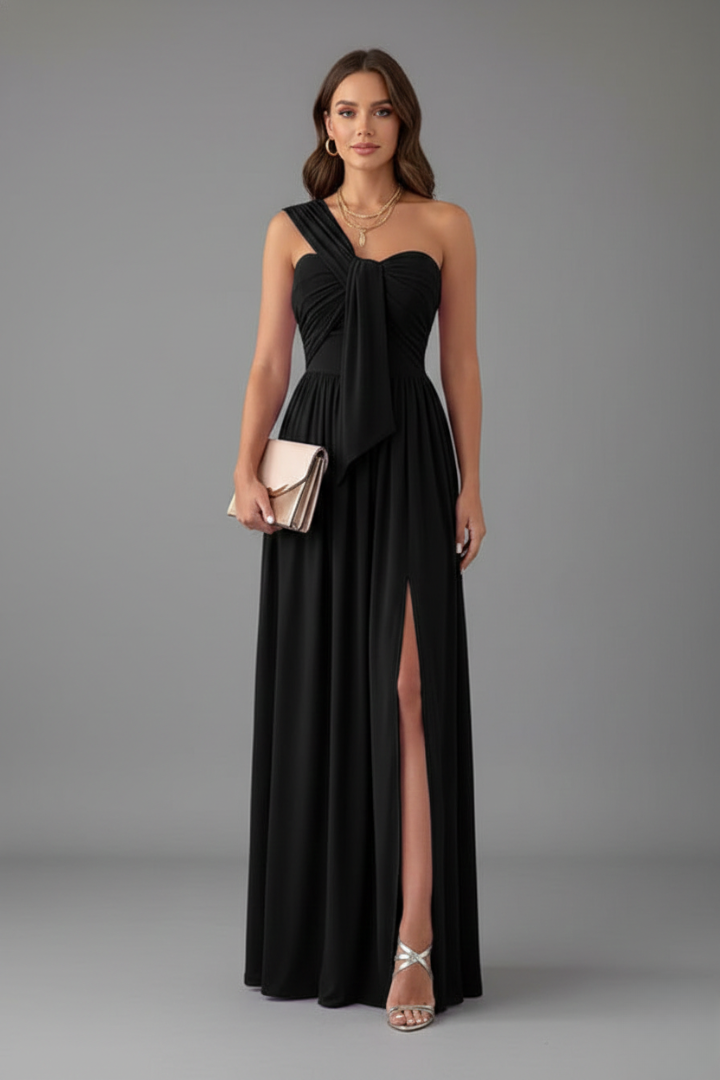 Women’s Floor-Length Dress with One-Shoulder Slit