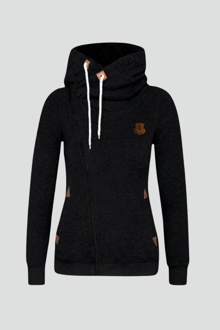 Women’s Hooded Jacket with Asymmetrical Zip and Drawstring Hood