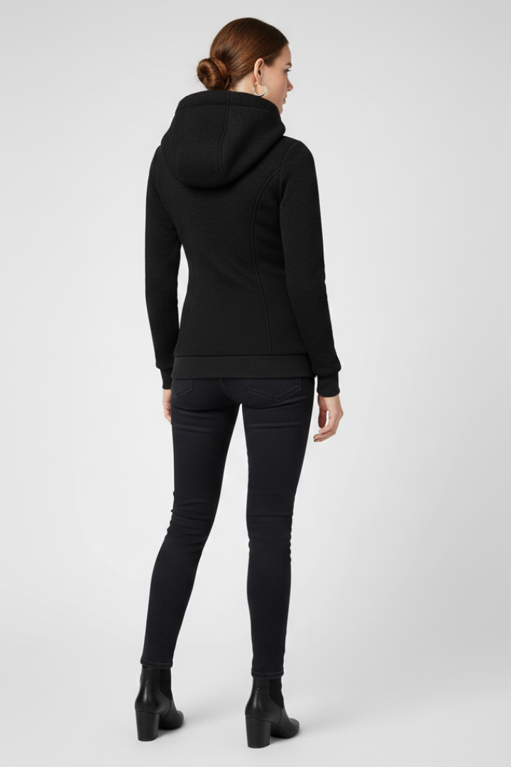 Women’s Hooded Jacket with Asymmetrical Zip and Drawstring Hood