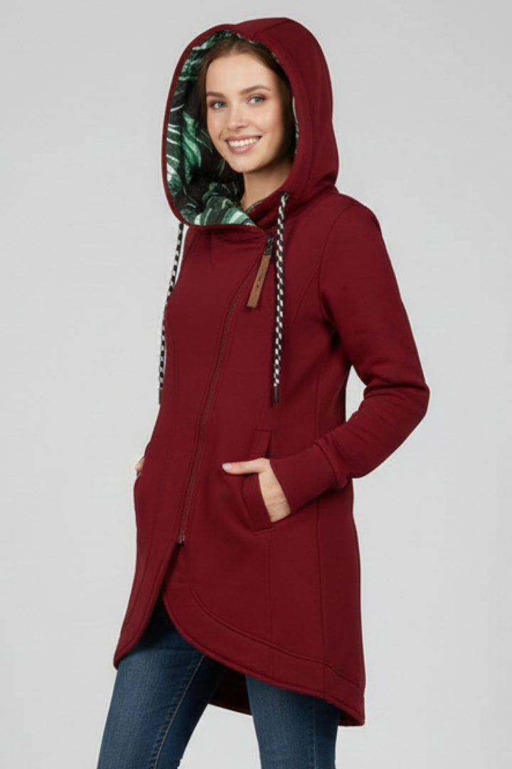 Women’s Hooded Jacket with Asymmetrical Zip and Pockets