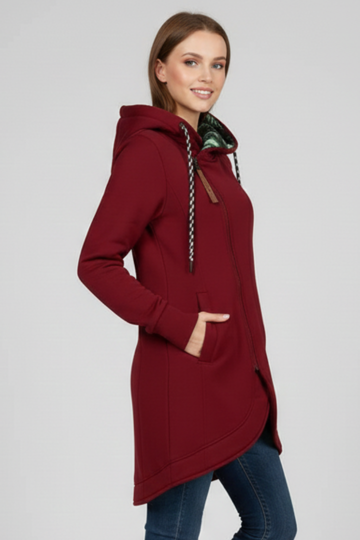 Women’s Hooded Jacket with Asymmetrical Zip and Pockets