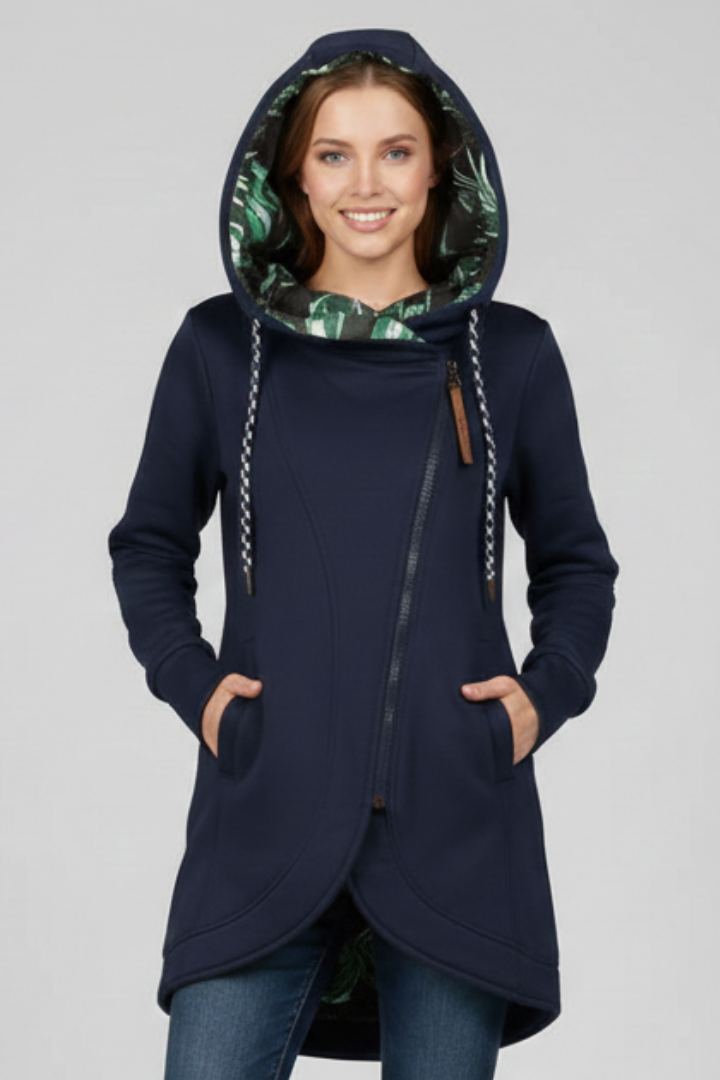 Women’s Hooded Jacket with Asymmetrical Zip and Pockets