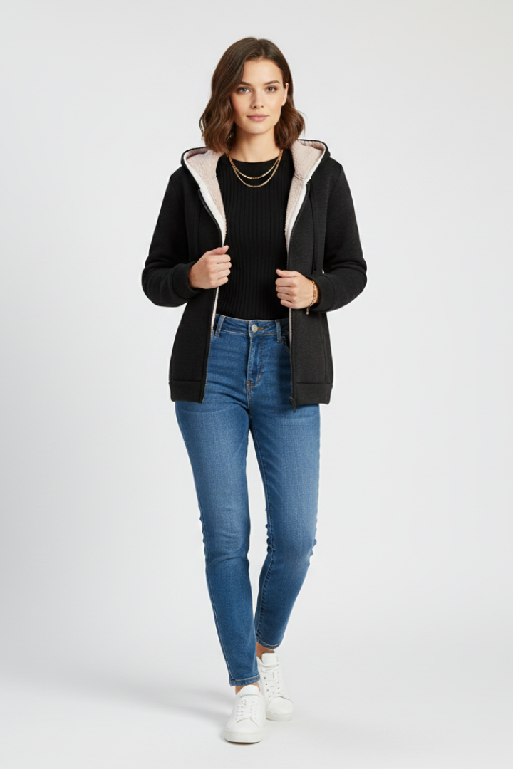 Women’s Hooded Jacket with Zipper and Inner Lining