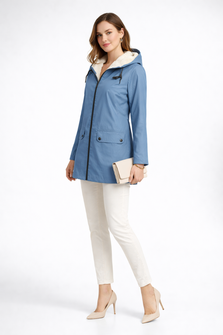 Women’s Hooded Trench Coat with Dual Fastening