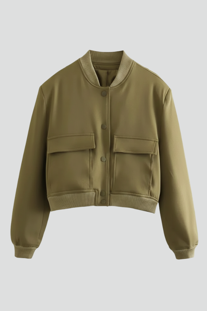 Women’s Jacket with Button Closure and Ribbed Hem