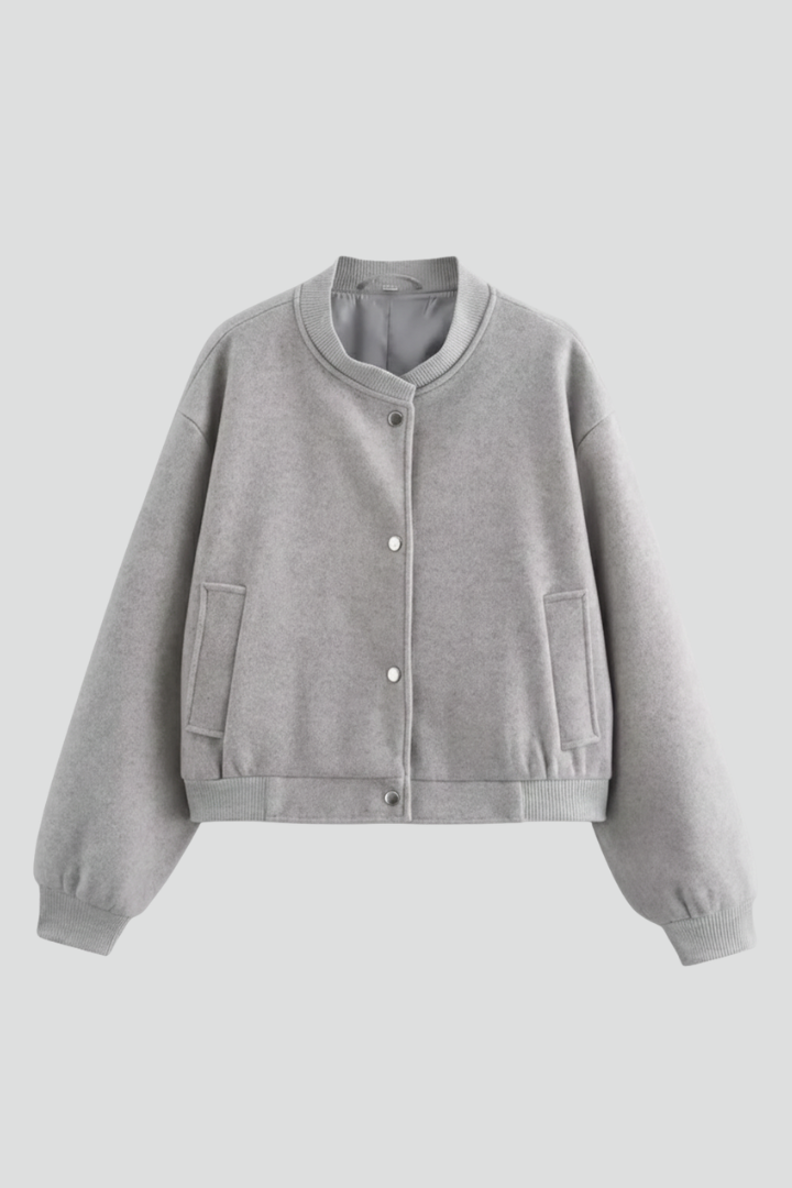 Women’s Jacket with Button Closure and Ribbed Trim