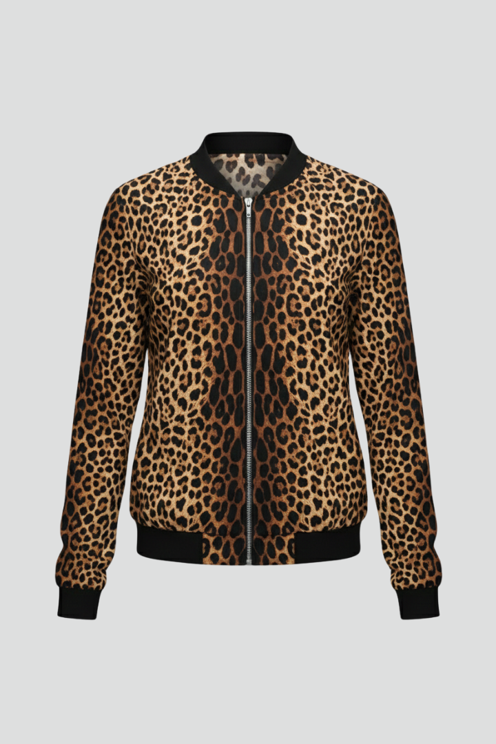 Women’s Jacket with Front Zip and Patterned Surface