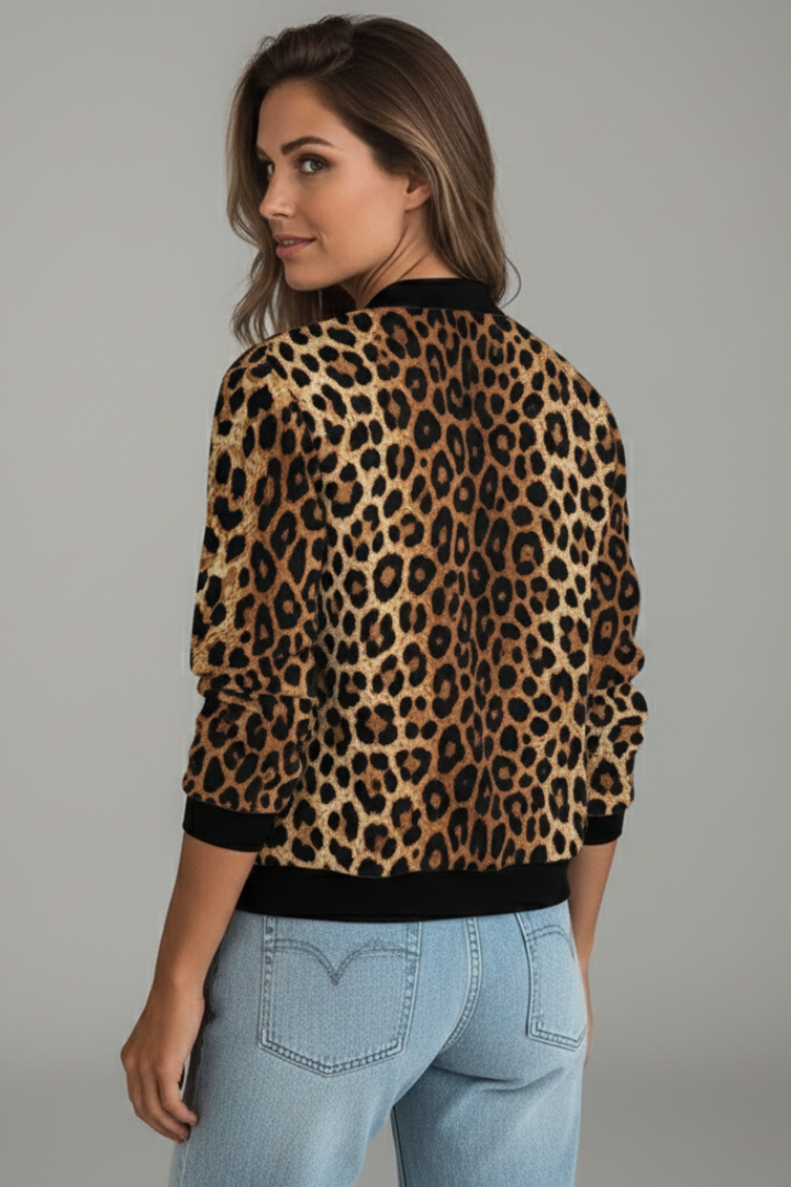 Women’s Jacket with Front Zip and Patterned Surface