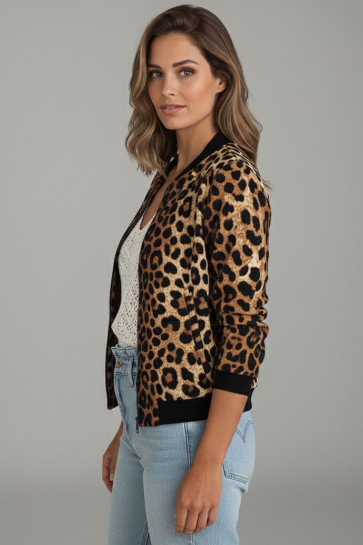 Women’s Jacket with Front Zip and Patterned Surface