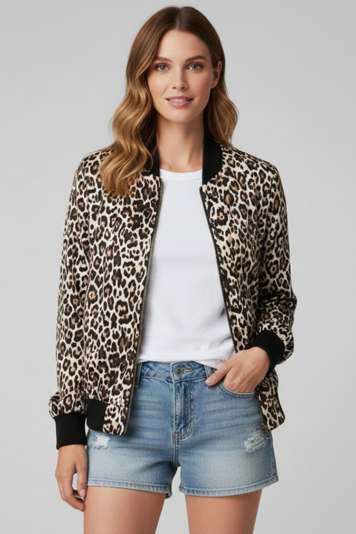 Women’s Jacket with Front Zip and Patterned Surface