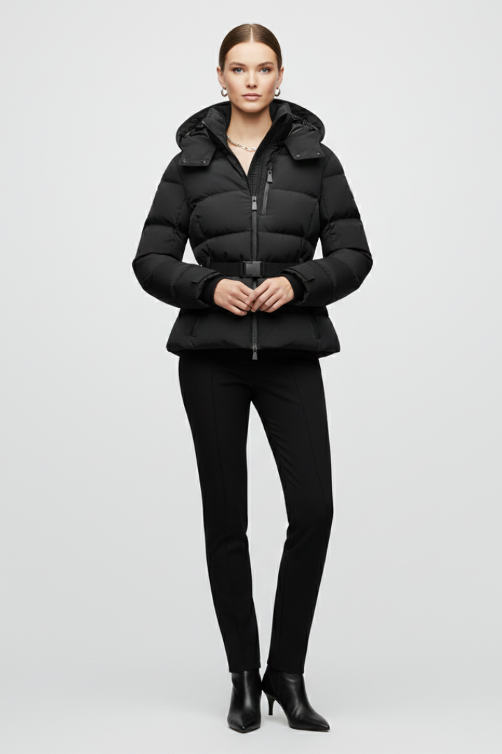 Women’s Jacket with High Collar and Waist Belt