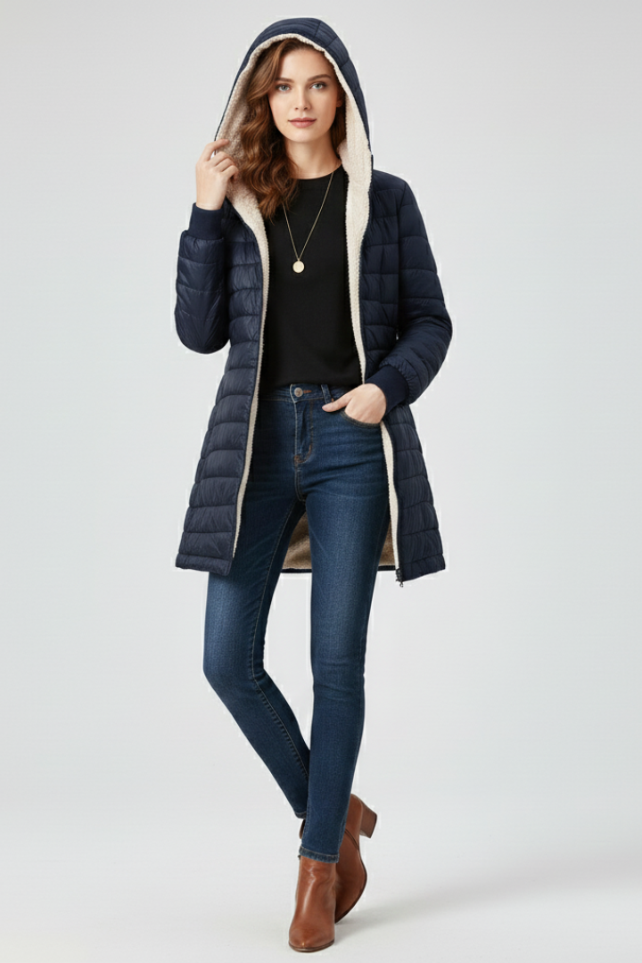 Women’s Jacket with Hood and Quilted Surface