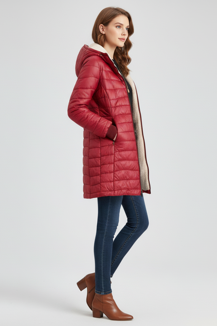 Women’s Jacket with Hood and Quilted Surface
