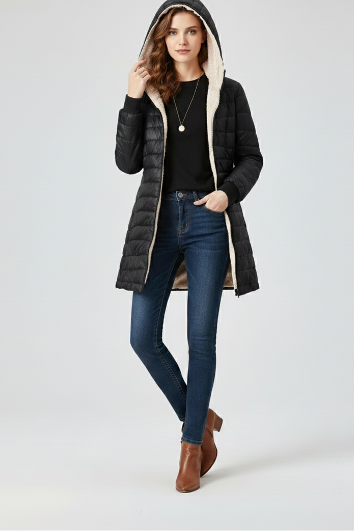 Women’s Jacket with Hood and Quilted Surface