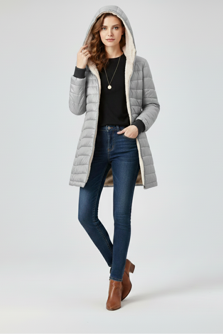 Women’s Jacket with Hood and Quilted Surface