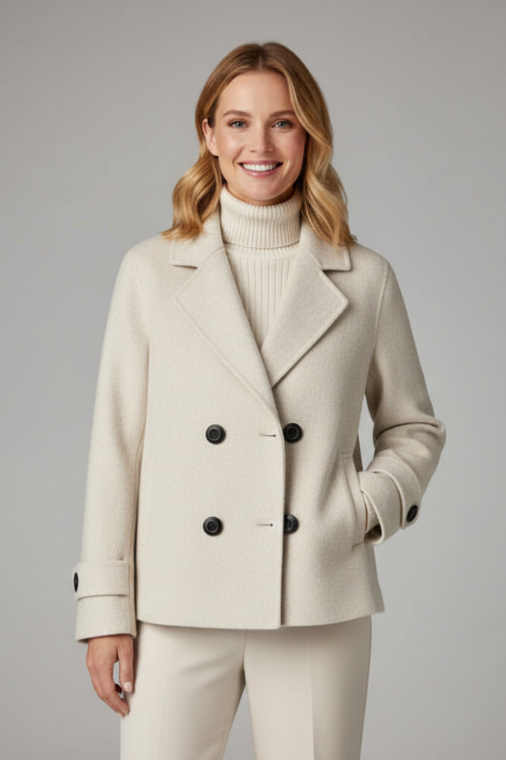 Women’s Coat with Notched Collar and Button Fastening