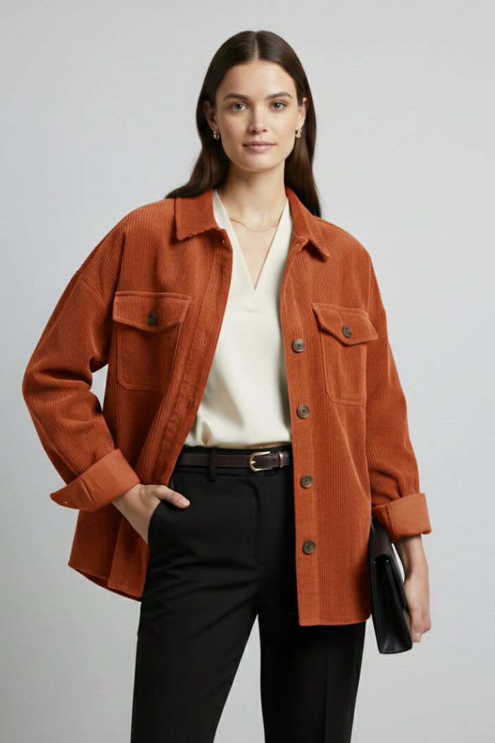 Women’s Jacket with Peaked Collar and Ribbed Corduroy Surface