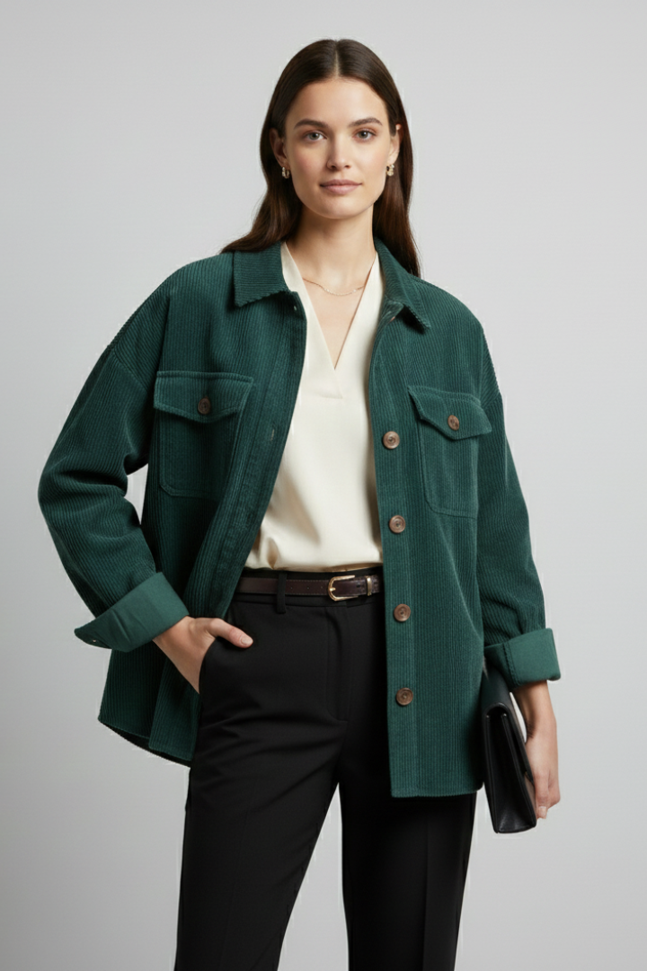 Women’s Jacket with Peaked Collar and Ribbed Corduroy Surface