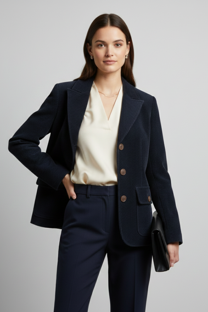 Women’s Jacket with Peaked Collar and Ribbed Corduroy Surface