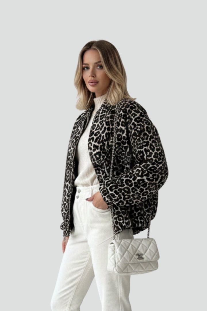 Women’s Jacket with Printed Surface and Zip Closure