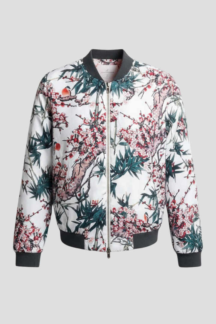 Women’s Jacket with Printed Surface and Zip Closure
