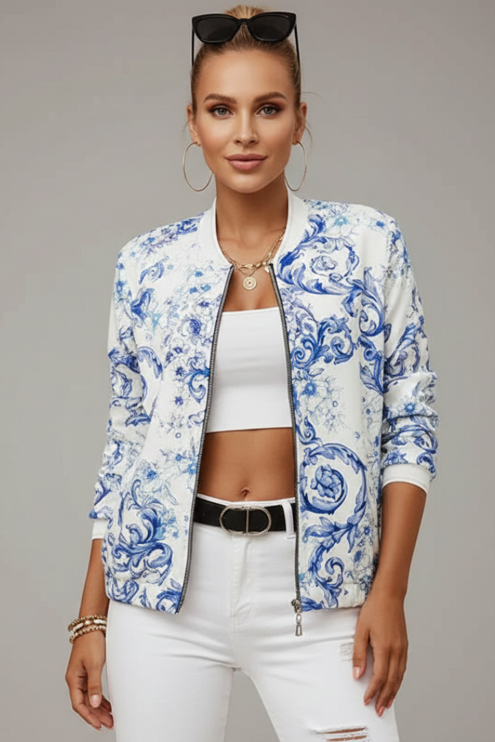 Women’s Jacket with Printed Surface and Zip Closure