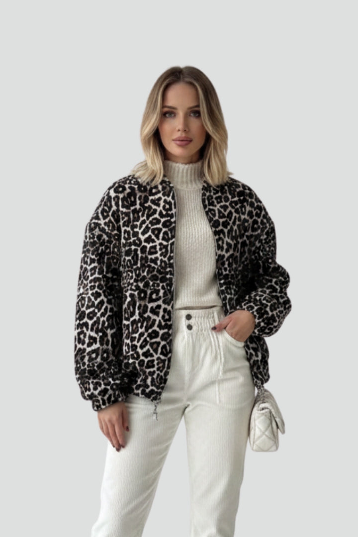 Women’s Jacket with Printed Surface and Zip Closure