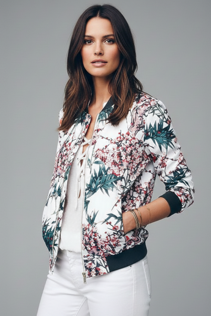 Women’s Jacket with Printed Surface and Zip Closure