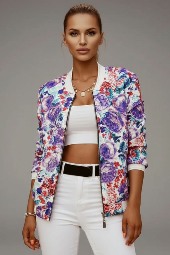 Women’s Jacket with Printed Surface and Zip Closure