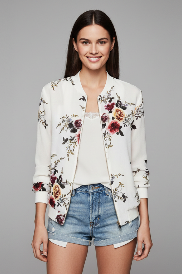 Women’s Jacket with Printed Surface and Zip Closure