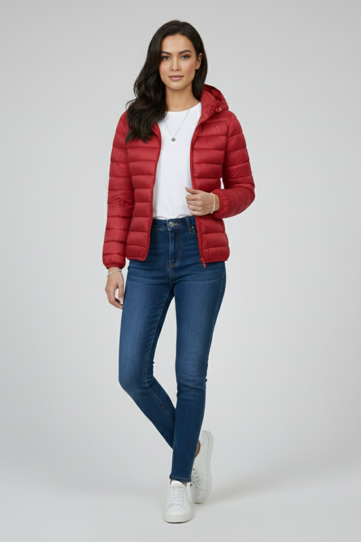 Women’s Jacket with Quilted Surface and Adjustable Hood