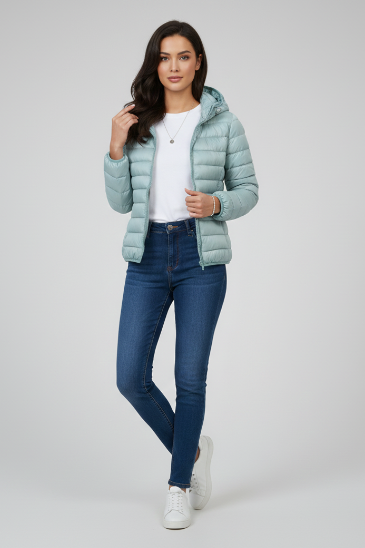 Women’s Jacket with Quilted Surface and Adjustable Hood
