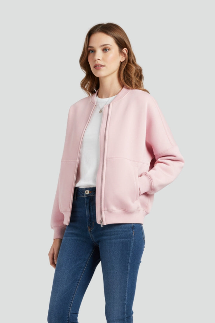 Women’s Jacket with Ribbed Collar and Zip Closure