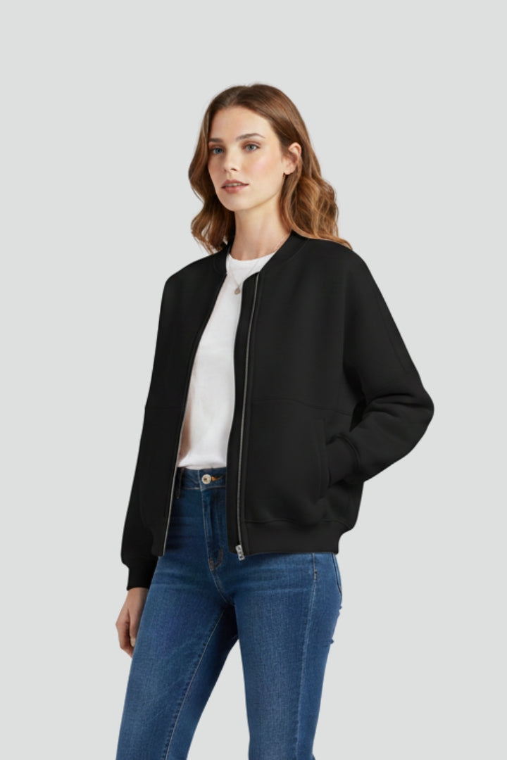 Women’s Jacket with Ribbed Collar and Zip Closure