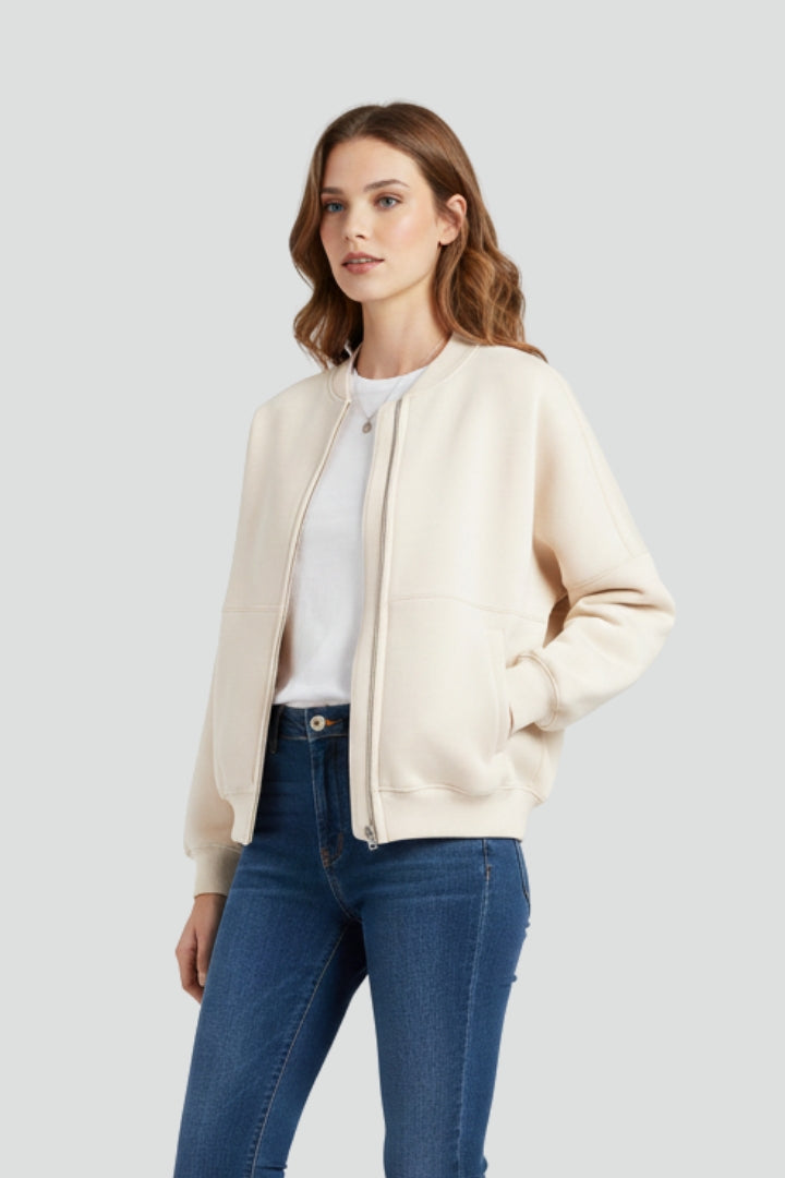 Women’s Jacket with Ribbed Collar and Zip Closure
