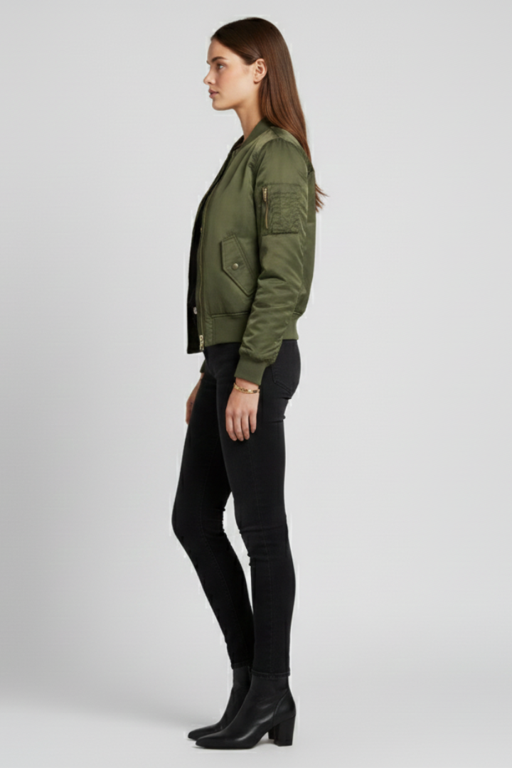 Women’s Jacket with Ribbed Collar and Zippered Pockets