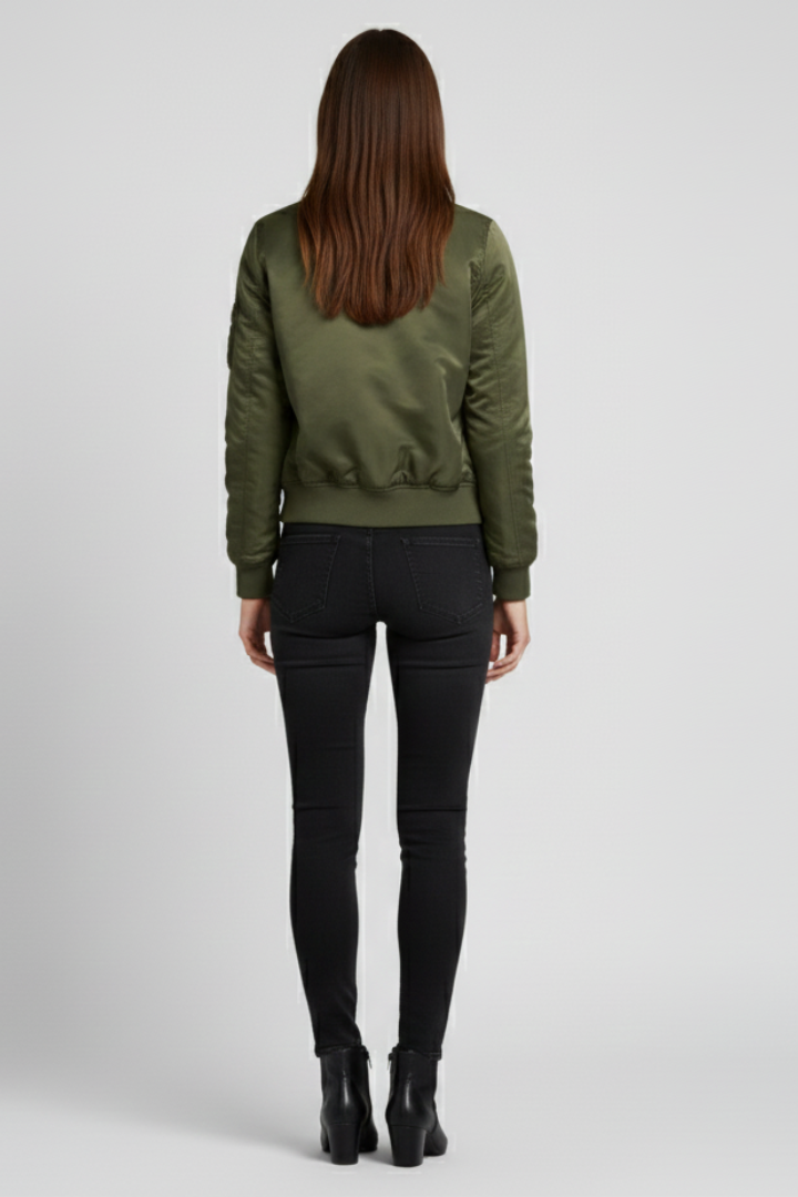 Women’s Jacket with Ribbed Collar and Zippered Pockets