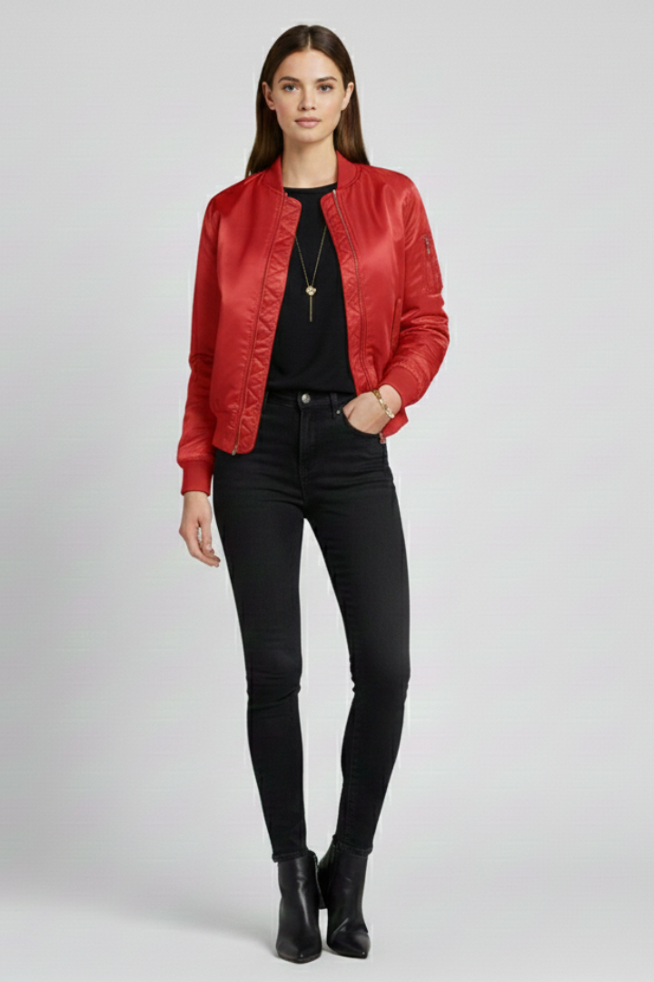 Women’s Jacket with Ribbed Collar and Zippered Pockets