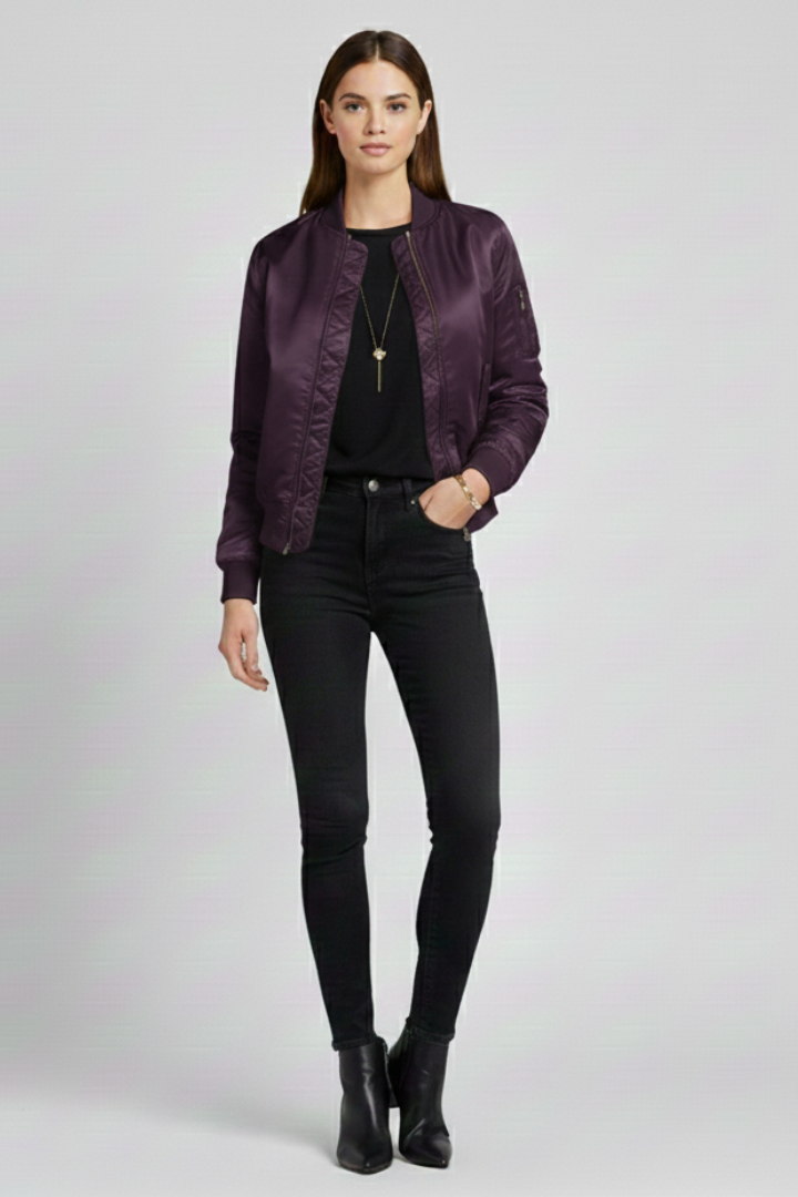 Women’s Jacket with Ribbed Collar and Zippered Pockets