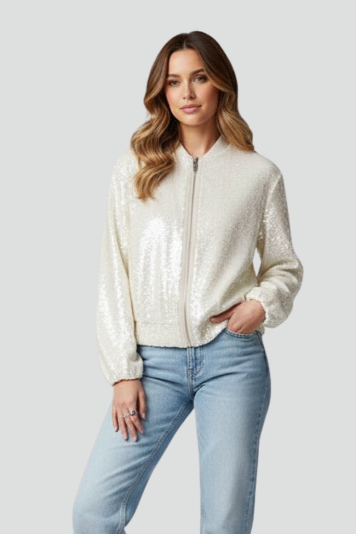 Women’s Jacket with Shiny Surface and Zip Closure