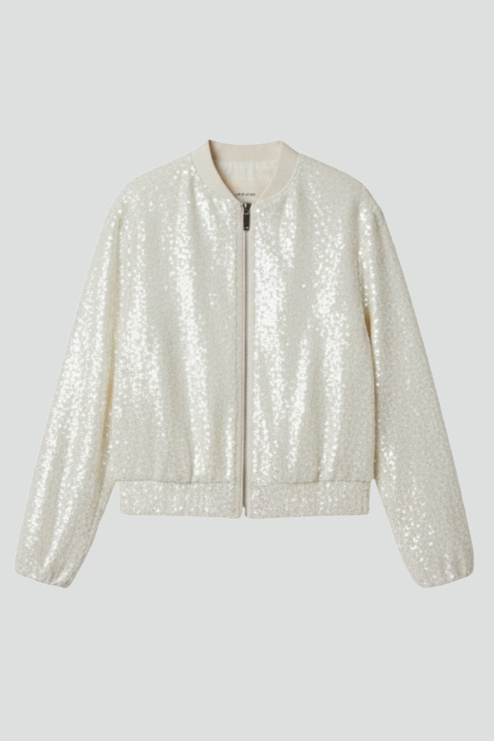 Women’s Jacket with Shiny Surface and Zip Closure