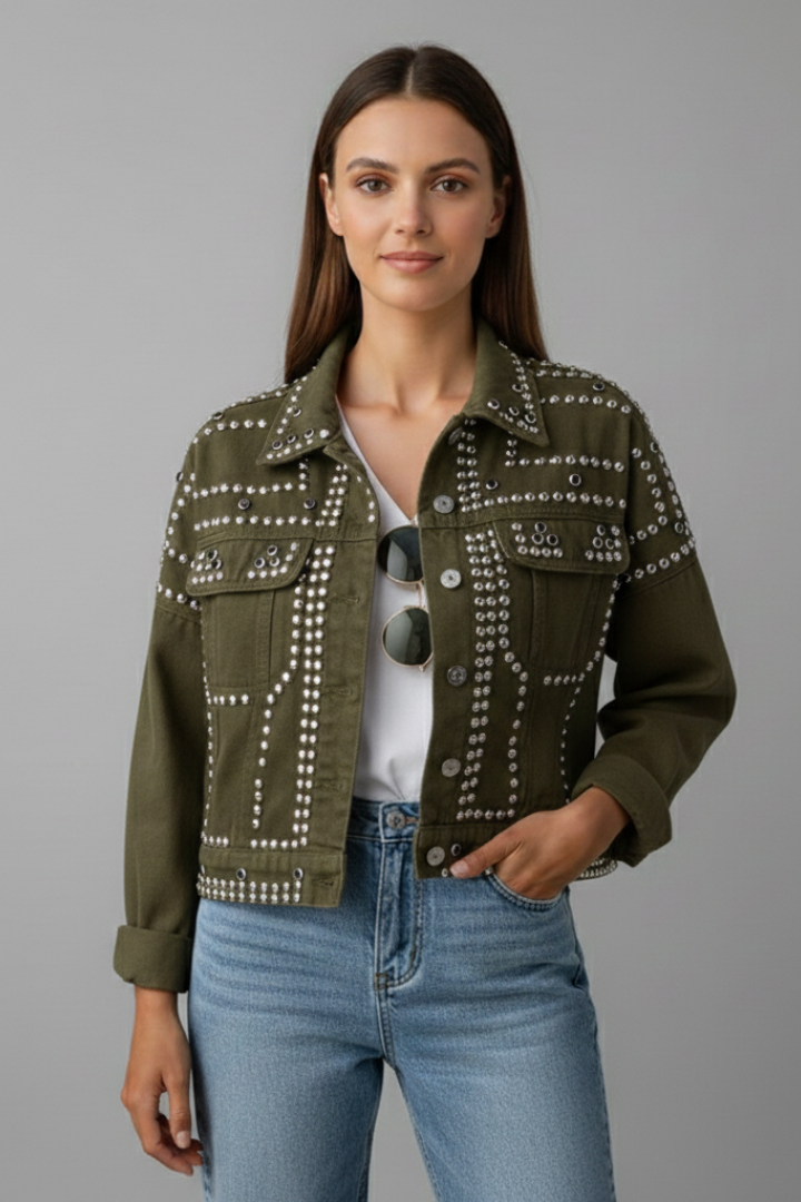 Women’s Jacket with Studded Surface and Button Closure