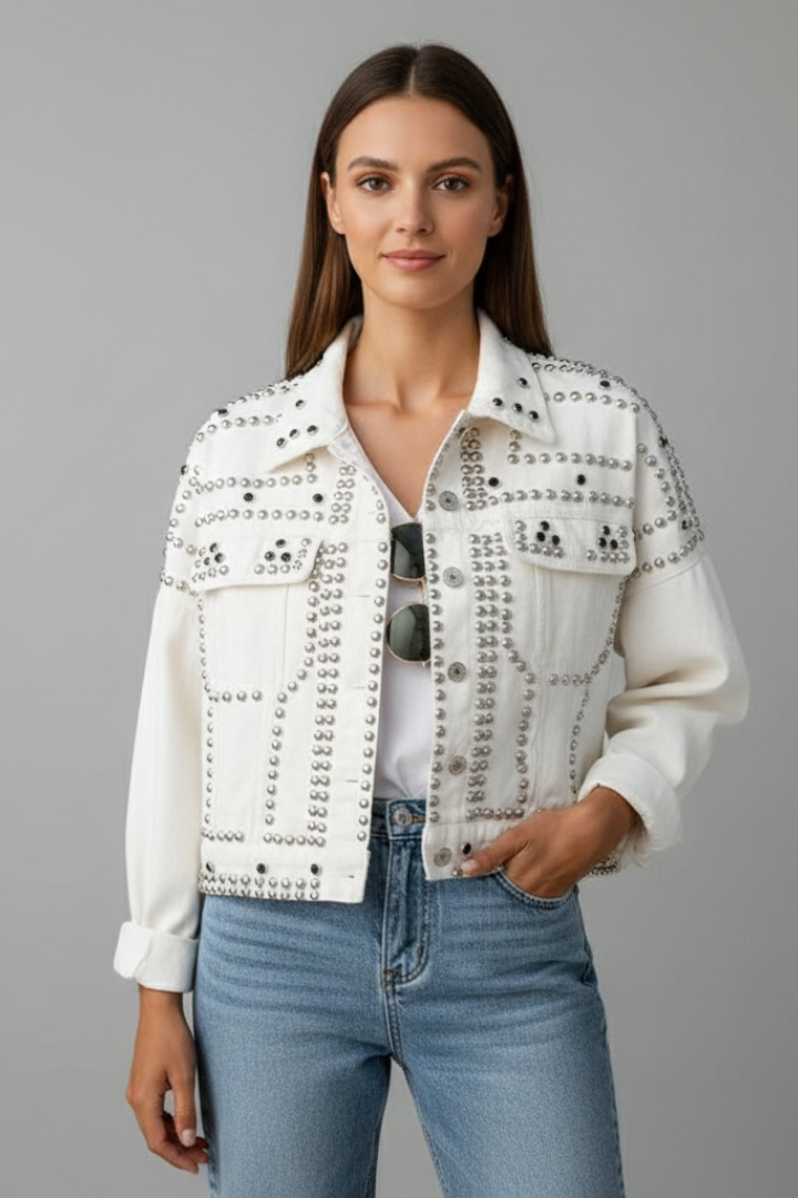 Women’s Jacket with Studded Surface and Button Closure