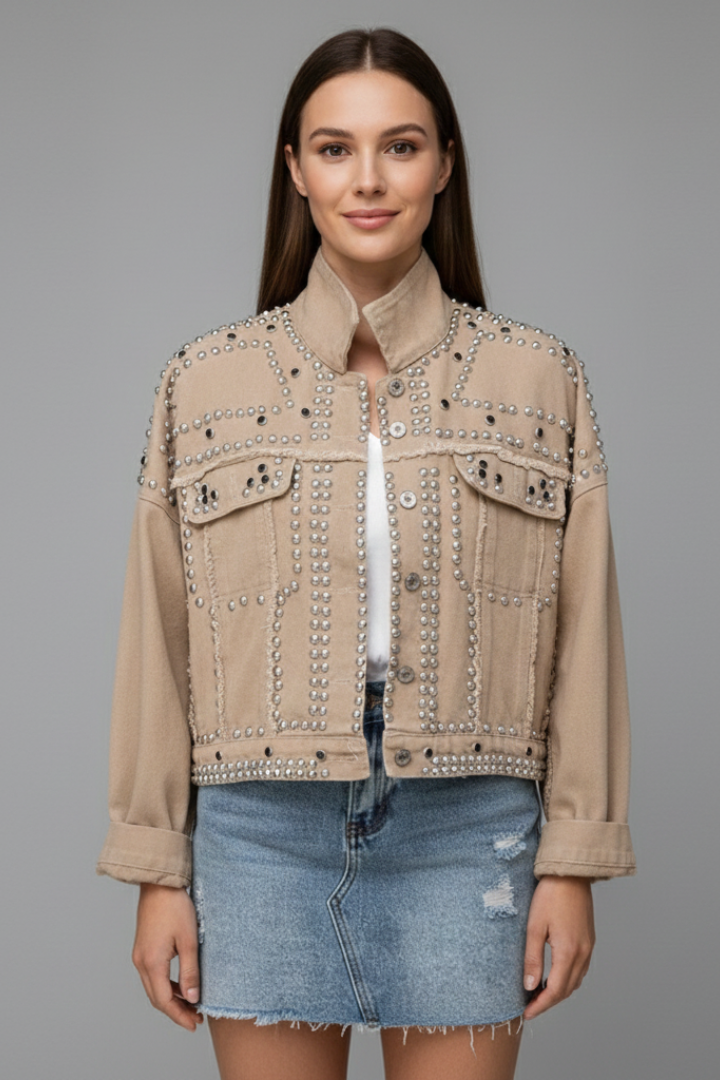 Women’s Jacket with Studded Surface and Button Closure